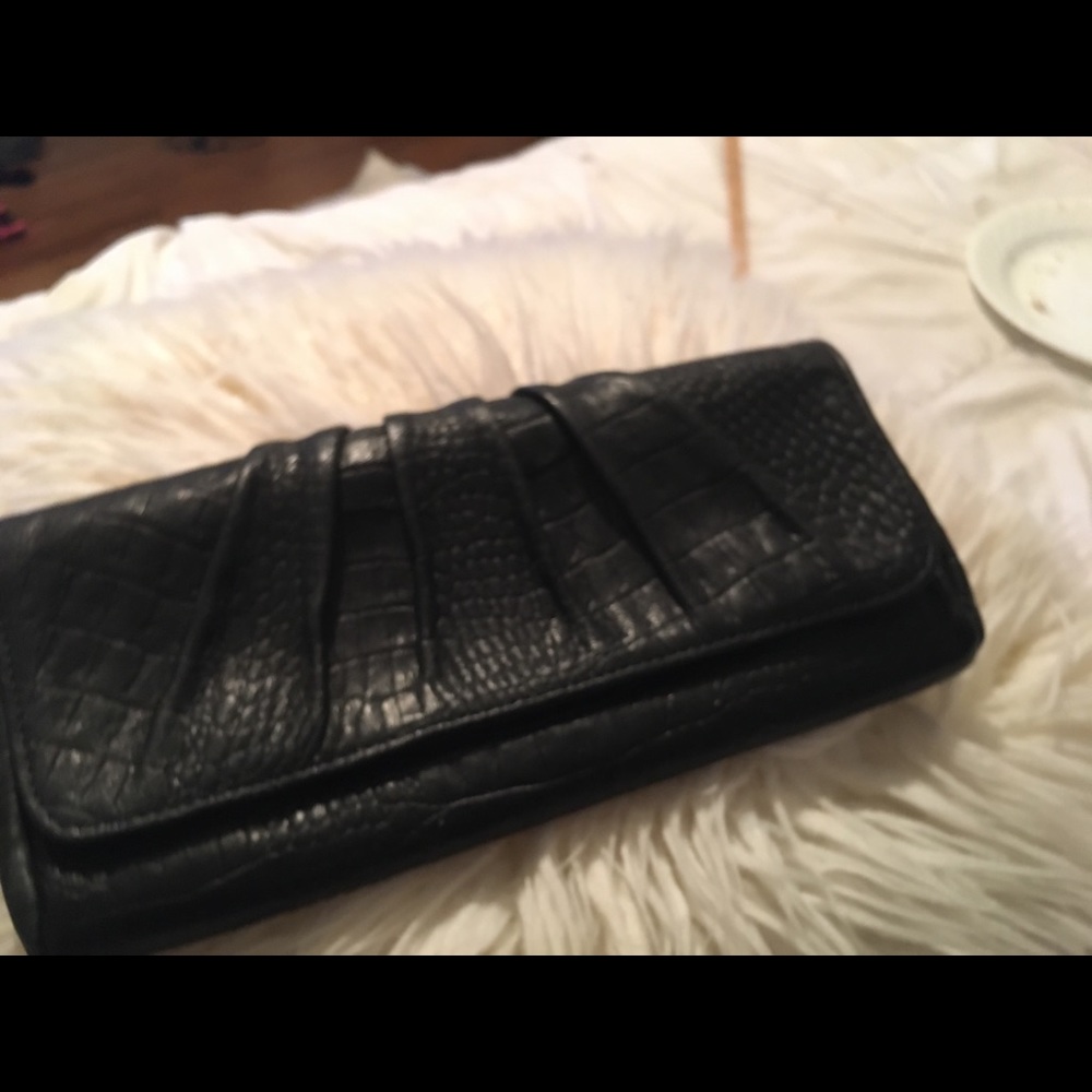 Brand New Lauren merkin black croc skin clutch